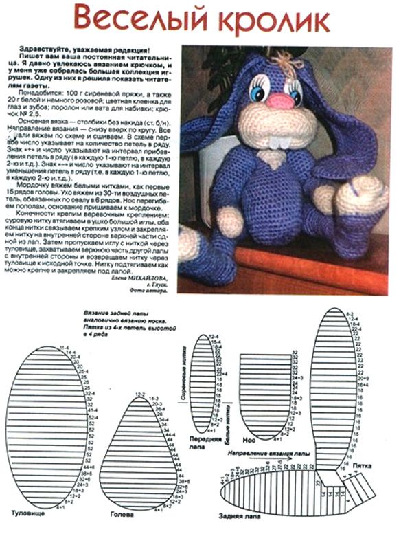 Большой кролик крючком схема и описание